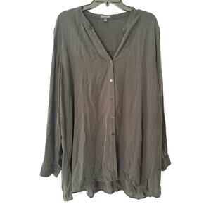 Eileen Fisher Black Button-Front Long Sleeve Silk Tunic size XL